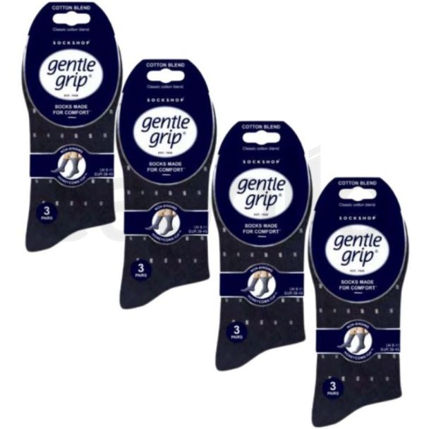Men's Micro Rectangle Gentle Grip Cotton Blend Ankle Socks (3 Pack) - Black/Navy/Charcoal