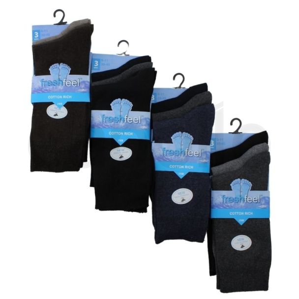 Men's Cotton Rich Plain Socks (3 Pair Pack) - Asst