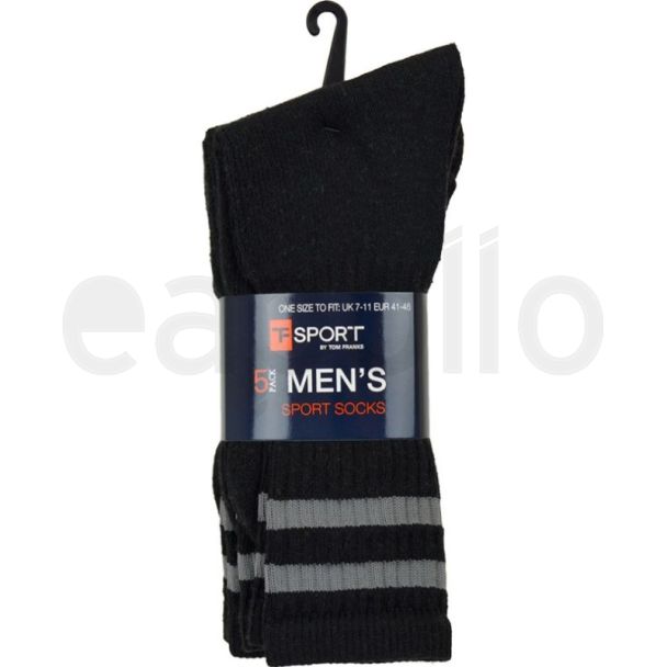 Wholesale Mens Black Sport Socks with Stripes (5 Pack)