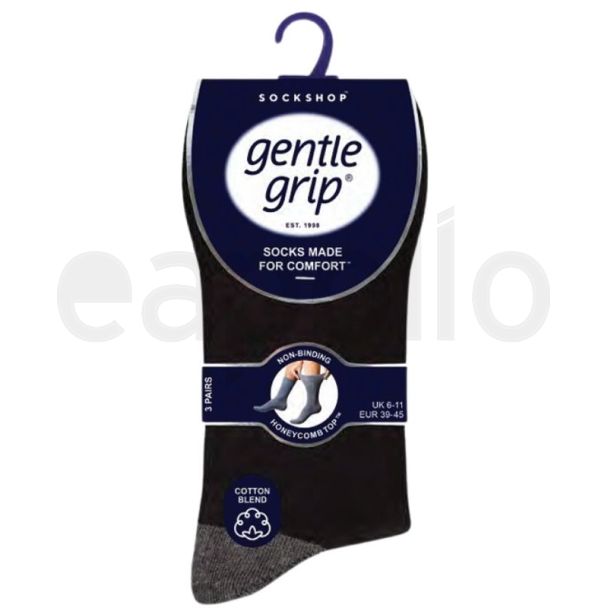 Men's Coloured Heel & Toe Gentle Grip Socks (3 Pack) - Black