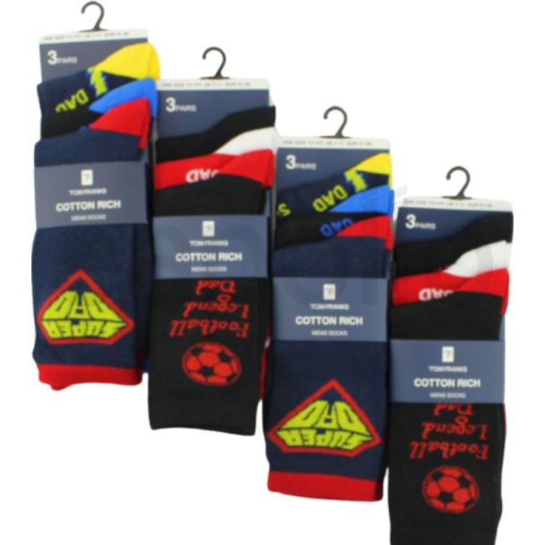 Mens 'Dad' Design Cotton Rich Socks -Assorted (3 Pack)