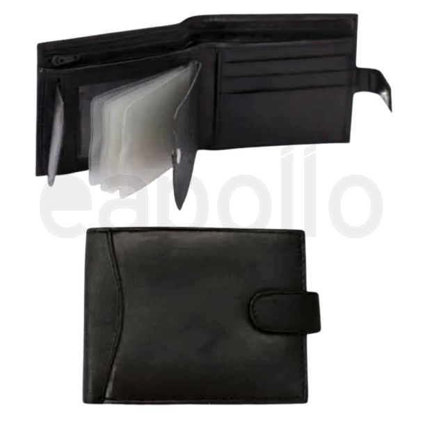 Men's Genuine Leather Bi-Fold RFID Wallet - Black
