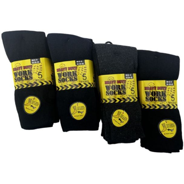 Men's Heavy Duty Work Socks (5 Pack) - Assorted