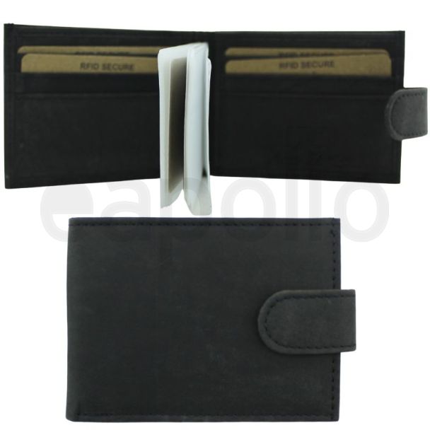 Men’s Leather RFID Euroborse Snap Closure Bifold Wallet – Black