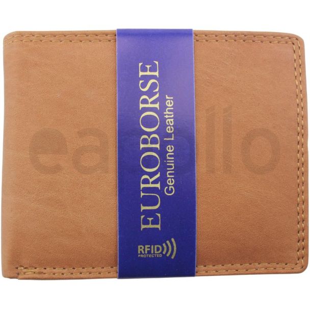 Men's Leather RFID Fold Bifold Wallet - Tan
