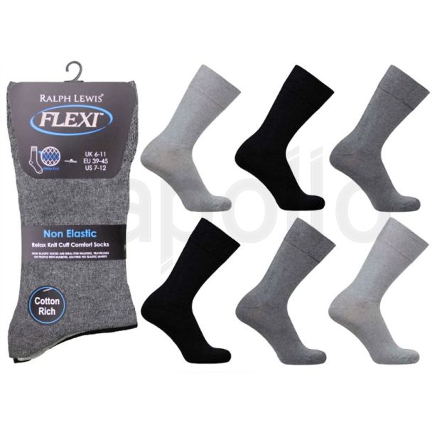 Men's Flexi Top Non Elastic Plain Socks - Assorted 