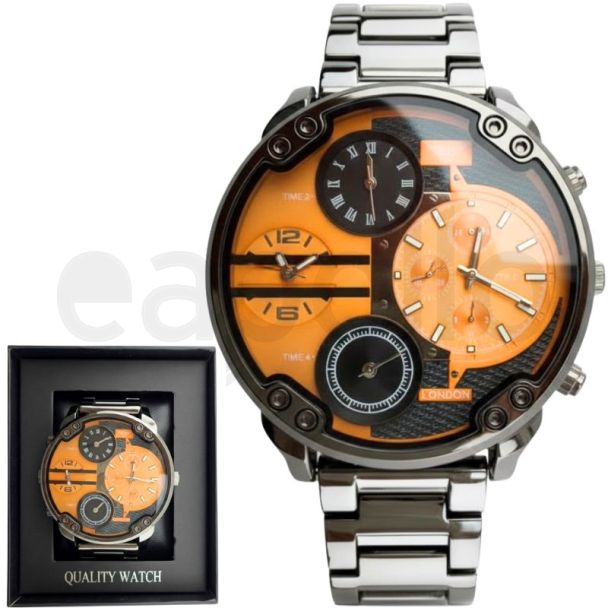 Men's NY London Round Metal Bracelet Watch - Orange/Gun