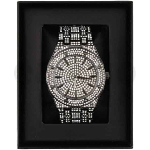 Men's NY London Metal Bracelet Watch With Diamonds - Gun