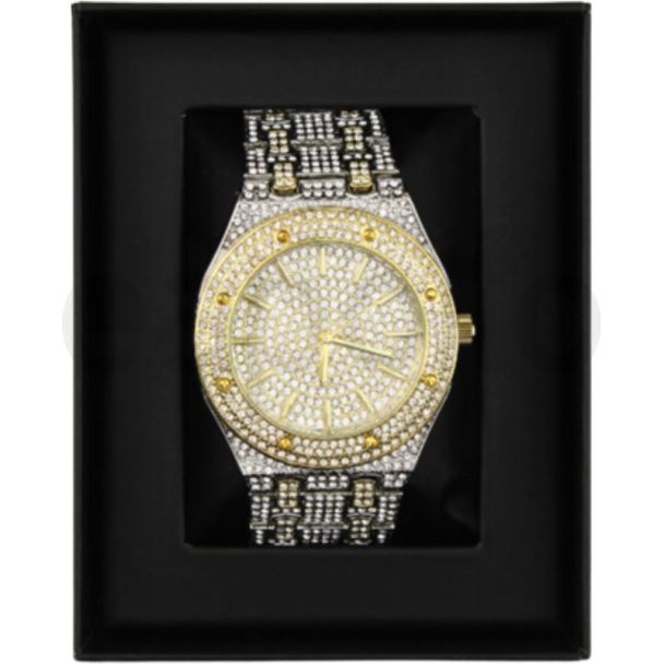 Men's NY London Round Metal Bracelet Watch With Diamonds - Two-Tone
