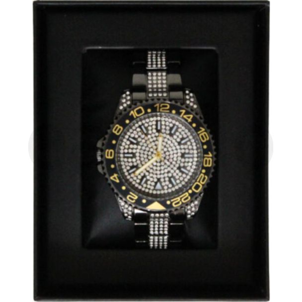 Men's NY London Round Metal Strap Watch With Diamonds - Gun