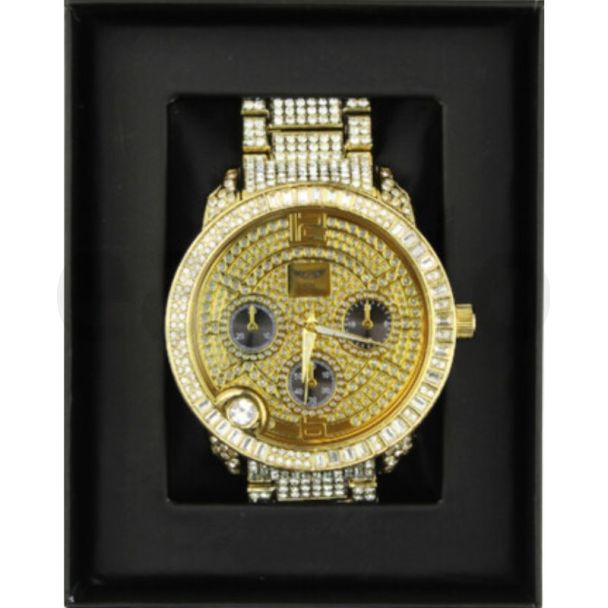 Men's NY London Round Silver Crystals Watch - Gold/Black