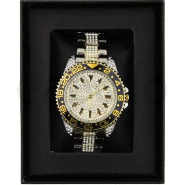 Men's NY London Round Metal Strap Watch With Diamonds - Tone/Gold
