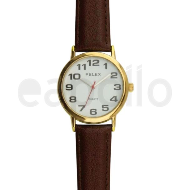 Pelex Men's Classic Round Dial Leather Strap Watch - Brown & Gold