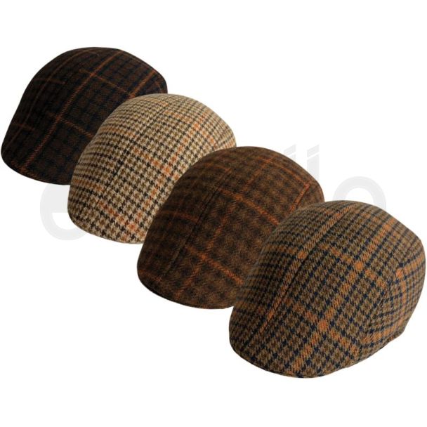 Men's Plain Dark Checked Herringbone Flat Hat
