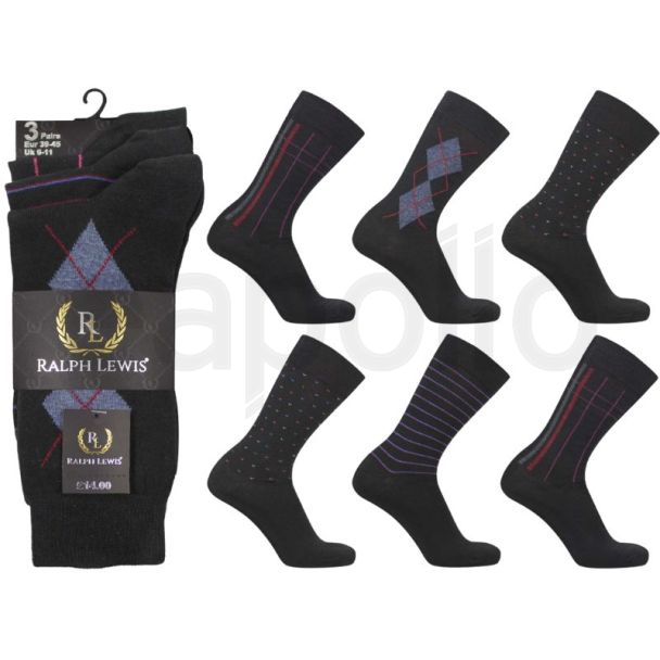 Men's Ralph Lewis Ankle Socks (3 Pack) - Assorted Design 