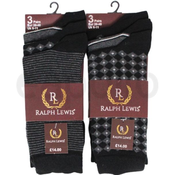 Mens Ralph Lewis Black Socks - Assorted Design 