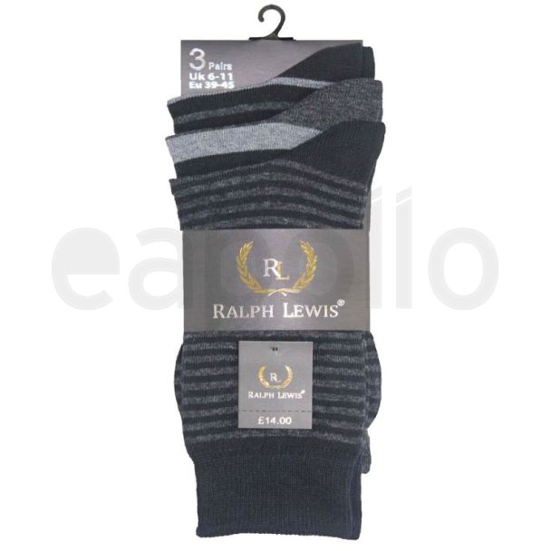 Men's Ralph Lewis Socks - "Striped" Design (3 Pack) 