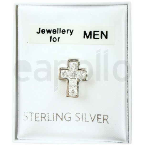 Men's Sterling Silver Cross Ear Stud - 10mm