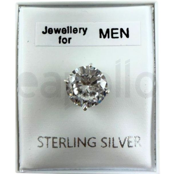 Men's Sterling Silver Crystal Clear Ear Stud - 7mm