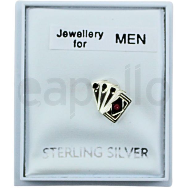 Men's Sterling Silver Playing Card Stack Stud Earrings