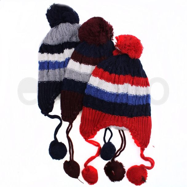 Mens Striped Multi-Coloured Peruvian Hat - Assorted Colours