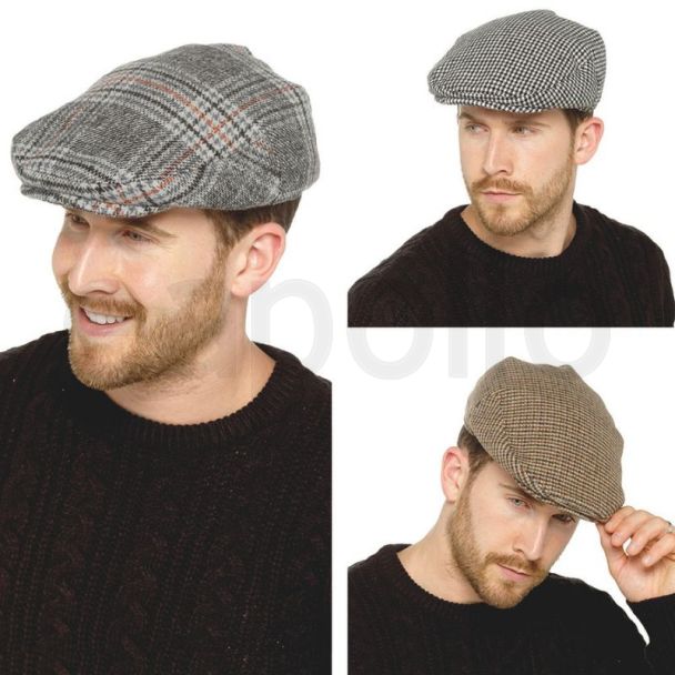 Men's Tweed Design Flat Caps - Assorted Colours