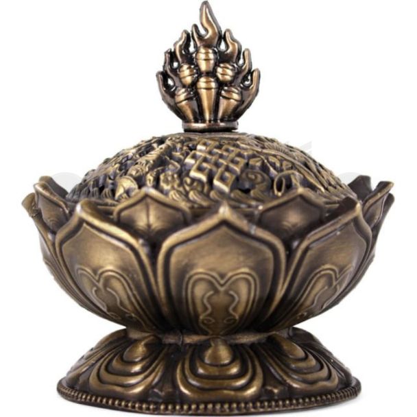 Metal Lotus Incense Cone Holder – Brass Finish (8cm)