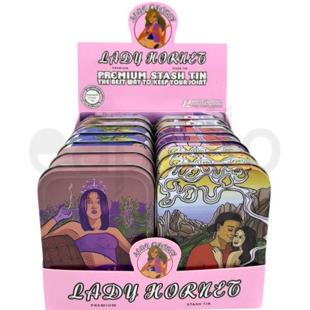 Metal Premium Stash Tins Lady Hornet Design - Assorted (11x8cm)