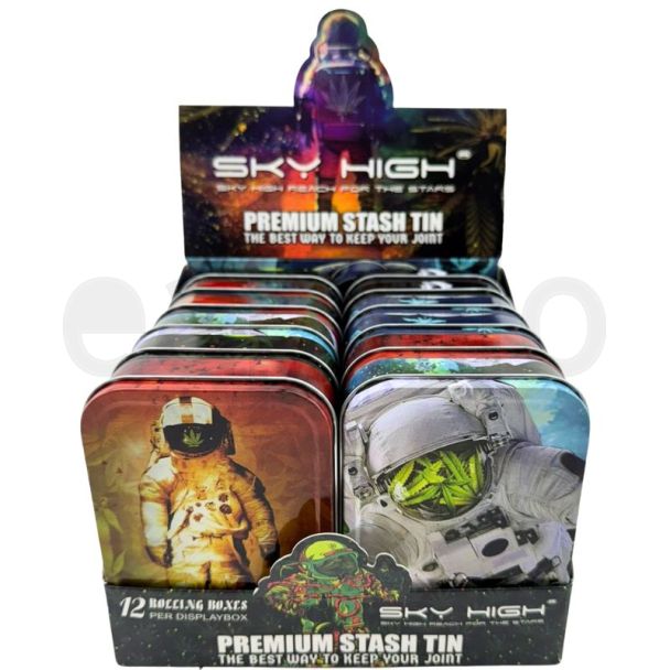 Metal Premium Stash Tins Sky High Design - Assorted (11x8cm)