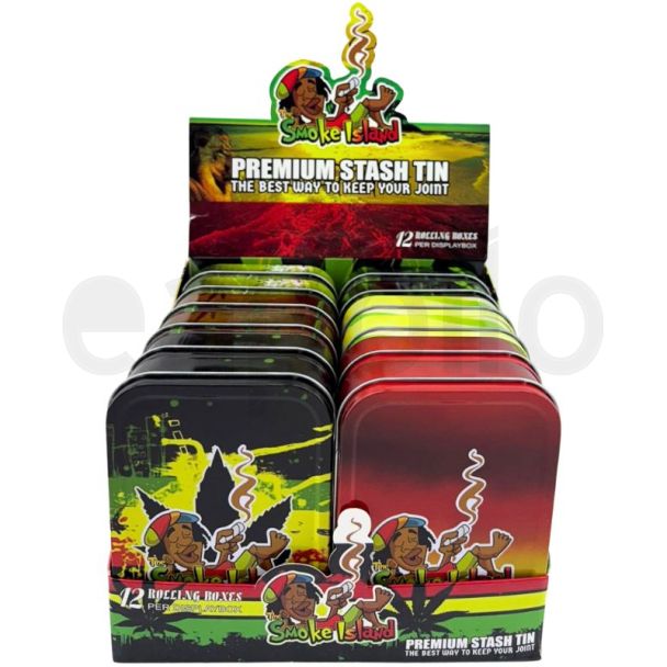Metal Premium Stash Tins Smoke Island Design - Assorted (11x8cm)