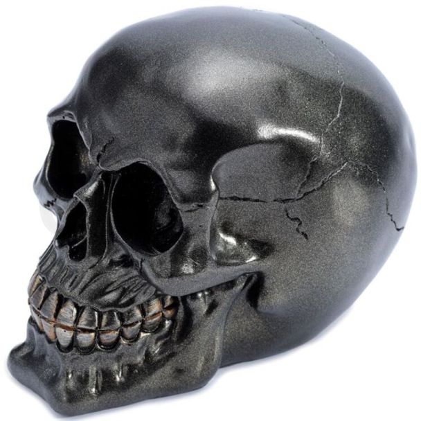 Metallic Black Skull Figurine - 12cm