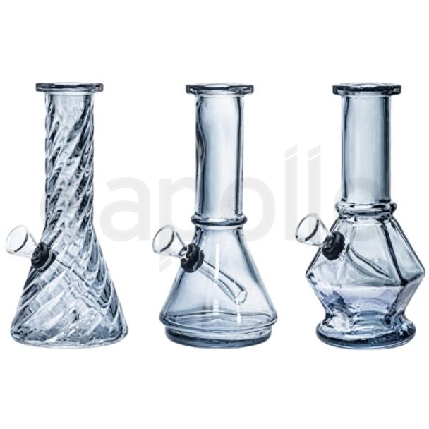 Mini Glass Water Pipe 'Clear Grey Shadow' – Assorted Designs (6inch)