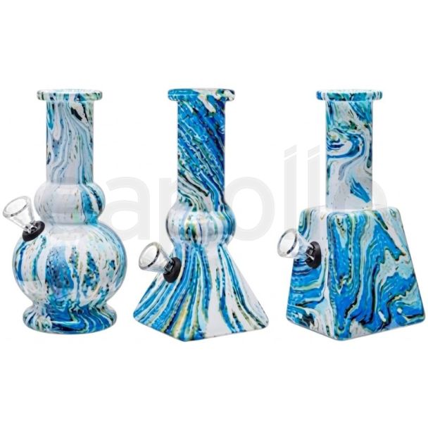 Mini Glass Water Pipe 'Frost Blue Marble' Design – Assorted (6inch)