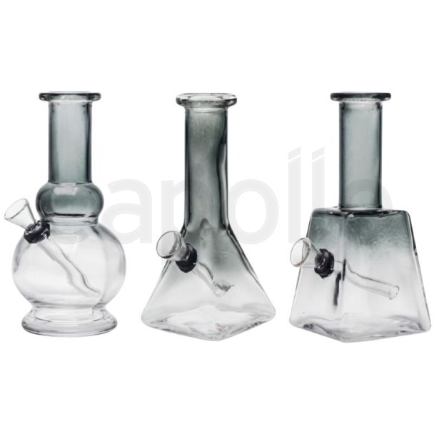 Mini Glass Waterpipe Black & Clear - Assorted Design (6inch)