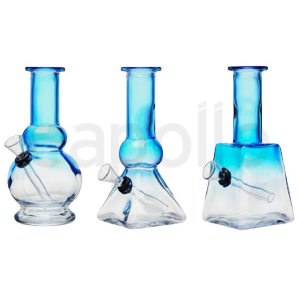 Mini Glass Waterpipe Blue & Clear - Assorted Design (6inch)