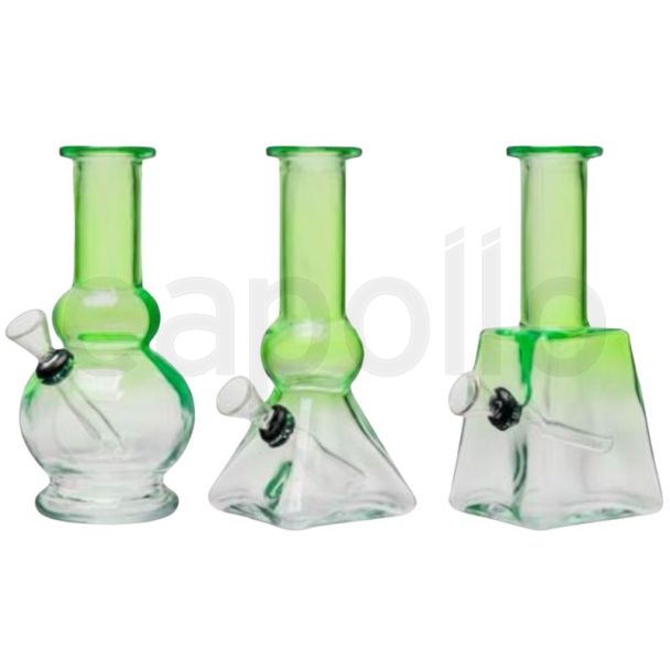 Mini Glass Waterpipe Green & Clear - Assorted Design (6inch)