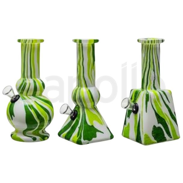 Mini Glass Waterpipe Green & White Printed - Assorted Design (6inch)