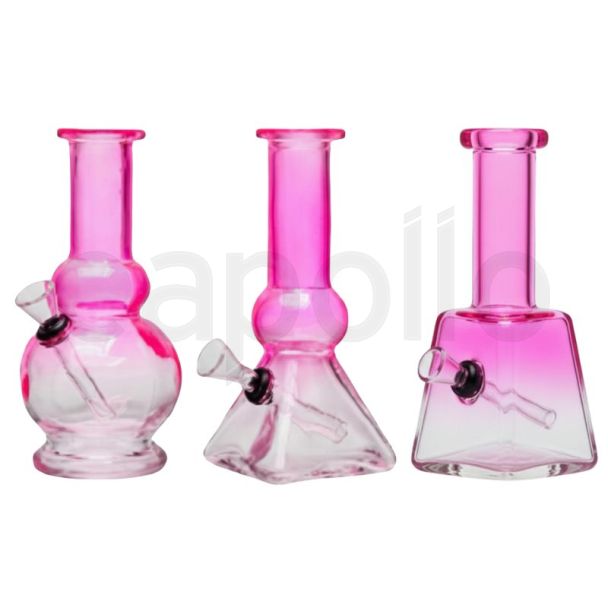 Mini Glass Waterpipe Pink & Clear - Assorted Design (6inch)