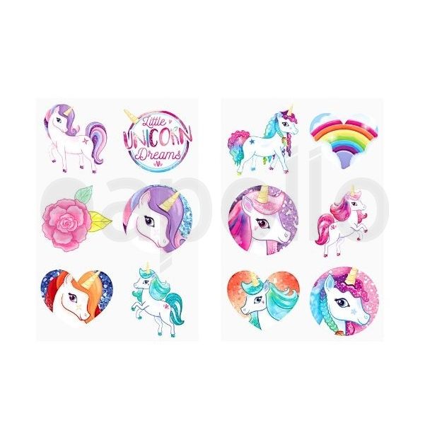 6pc Kids Unicorn Temporary Tattoos (4cm) - Assorted Designs