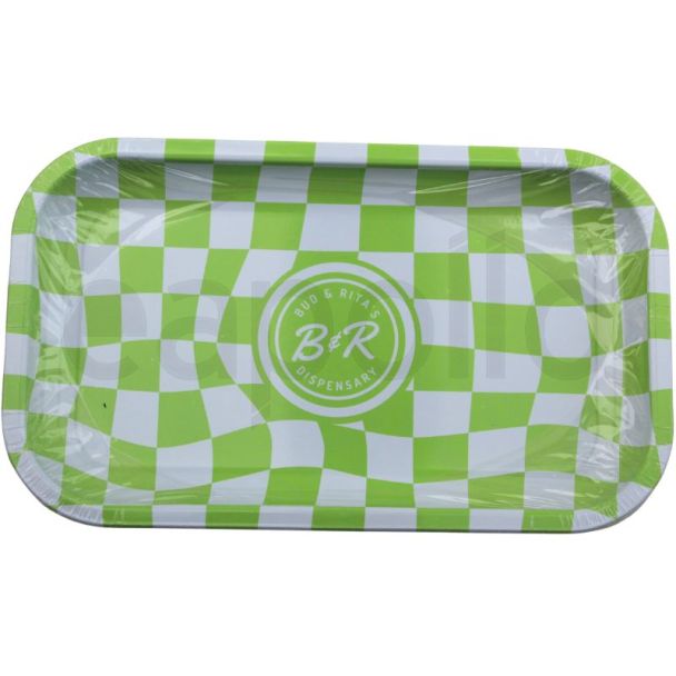 Bud & Rita’s Rolling Tray Green and White Square Design - (27 x 16 cm)