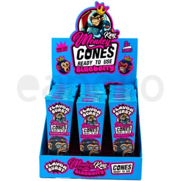 Monkey King - King Size Flavor Burst Cones - Blueberry (24 X 3 Cones)