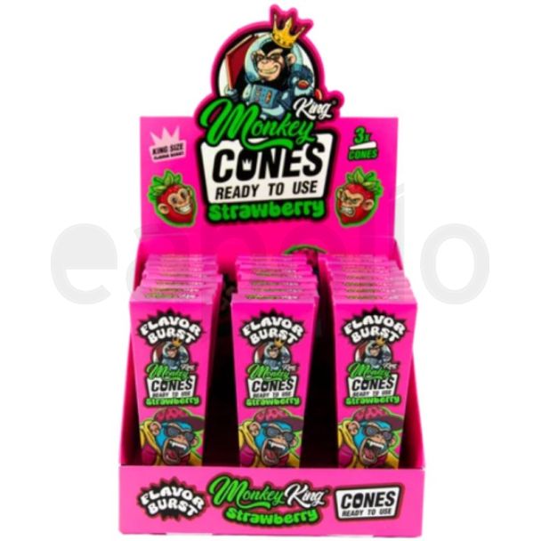 Monkey King - King Size Flavor Burst Cones - Strawberry (24 X 3 Cones)