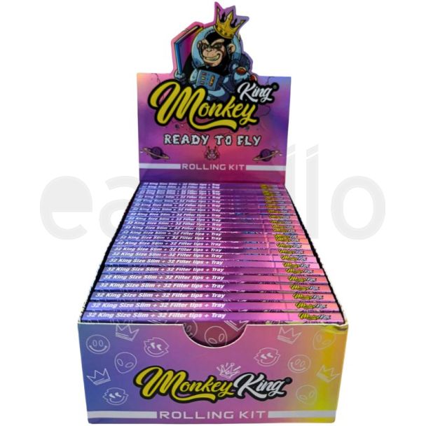 Monkey King - King Size Slim Rolling Papers + Tips + Tray: Rolling Kit