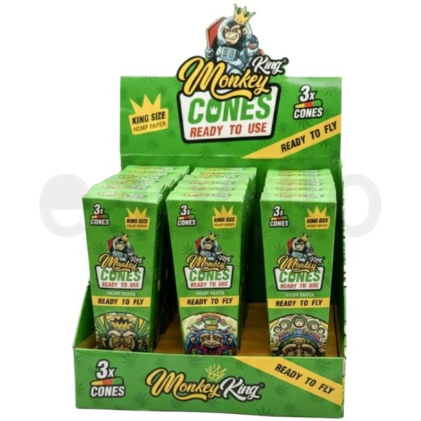 Monkey King King Size Pre-Rolled Cones - Hemp (18 X 3 Cones)