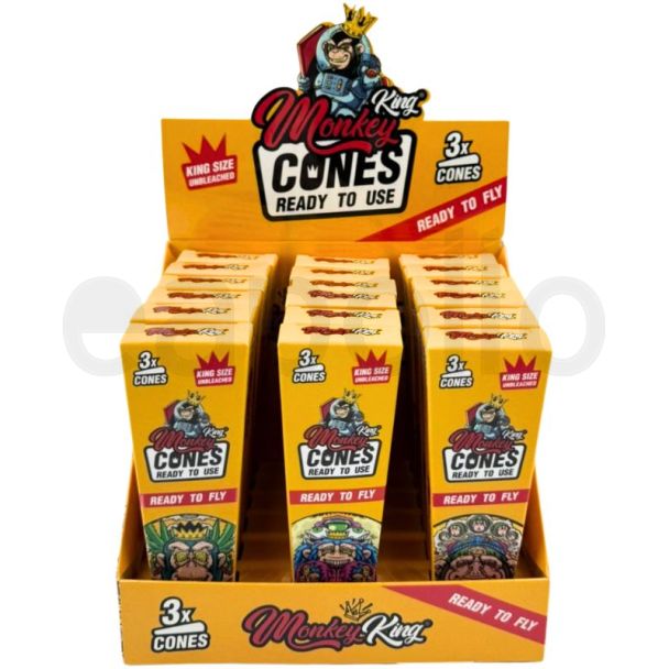 Monkey King King Size Pre-Rolled Cones  - Unbleached (18 X 3 Cones)