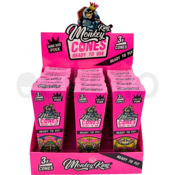 Monkey King King Size Pre-Rolled Cones  - Pink (18 X 3 Cones)
