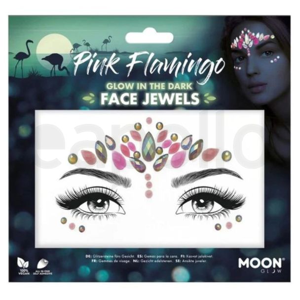 Wholesale Moon Glow In The Dark Face Jewels - Pink Flamingo 