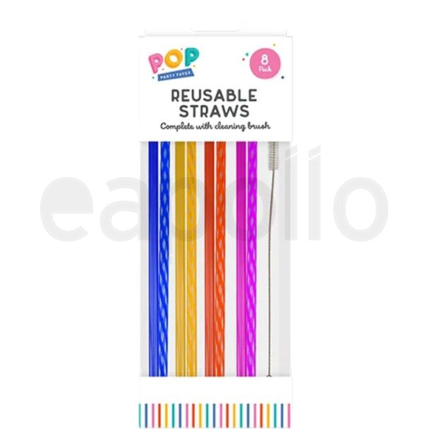 Multicolour Reusable Drinking Straws with Cleaning Brush – Pack of 8