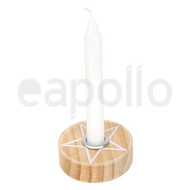 Natural Wooden Pentagram Design Spell Candle Holder 
