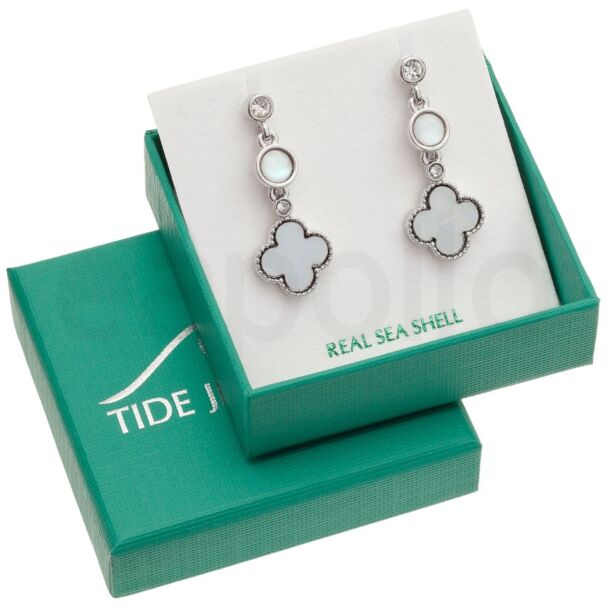 Natural Mother of Pearl Shell Quatrefoil Dropper Earrings